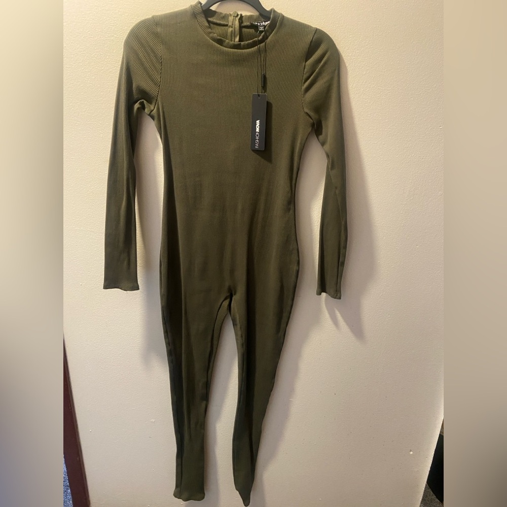 Olive Green Snatched Ribbed Jumpsuit size XL - Picture 7 of 10